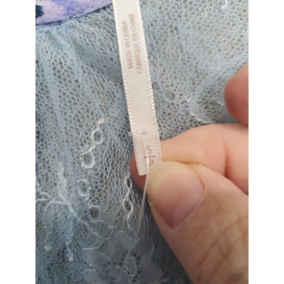 FREE PEOPLE DAPHNE Lace Smocked Cropped Long Sleeve Babydoll Top Blue Small NWT - Picture 6 of 9